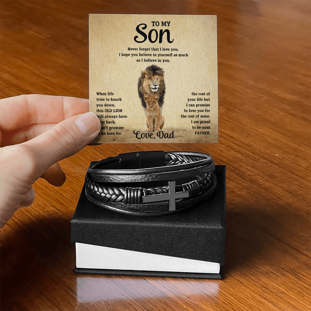 To My Son - Cross Bracelet - Old Lion - SSTS10