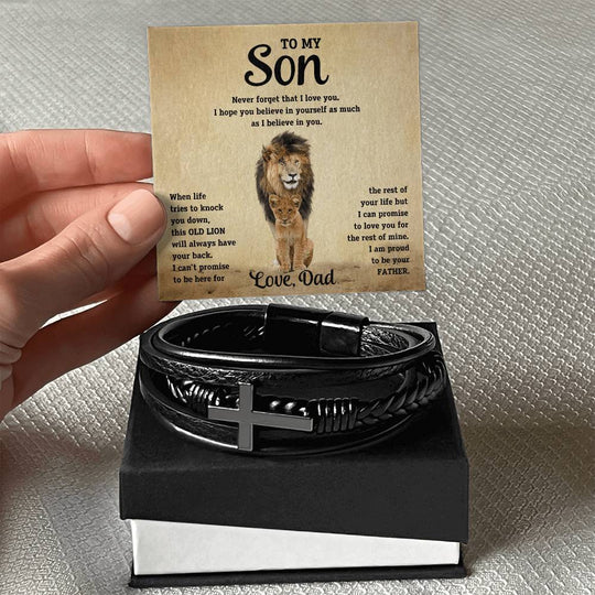 To My Son - Cross Bracelet - Old Lion - SSTS10