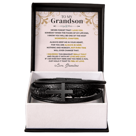 To My Grandson | Cross Braided Bracelet Gift Set - SS514B Jewelry ShineOn Fulfillment Standard Box