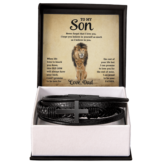 To My Son - Cross Bracelet - Old Lion - SSTS10