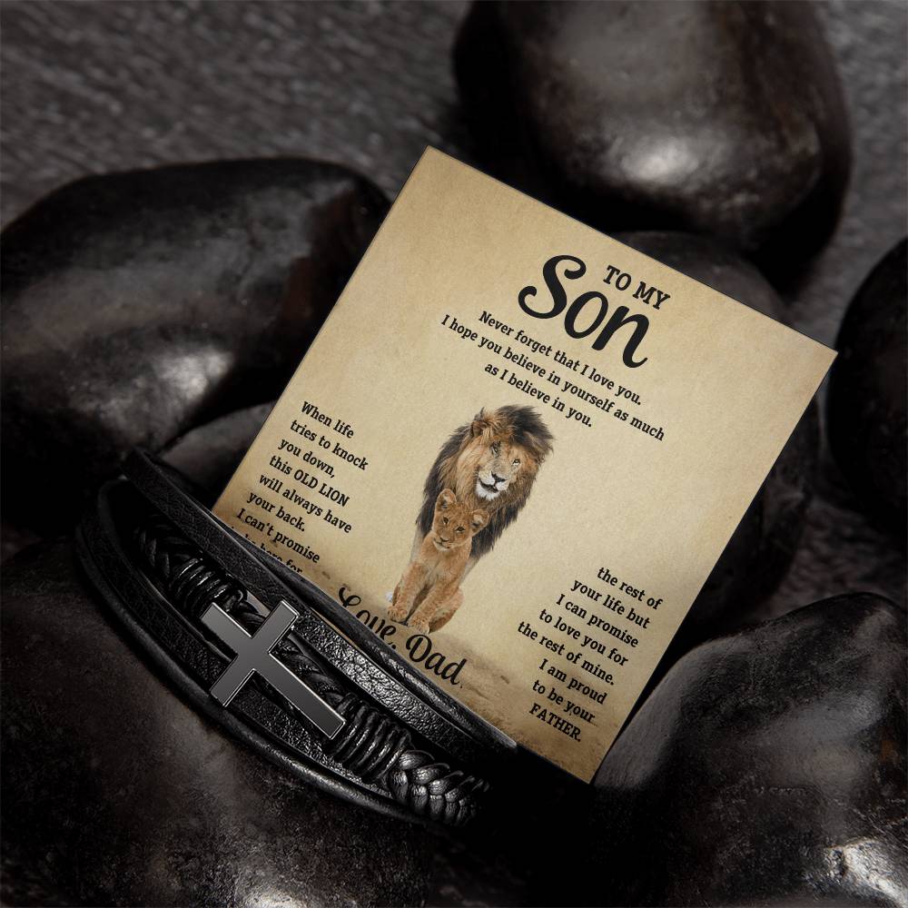 To My Son - Cross Bracelet - Old Lion - SSTS10
