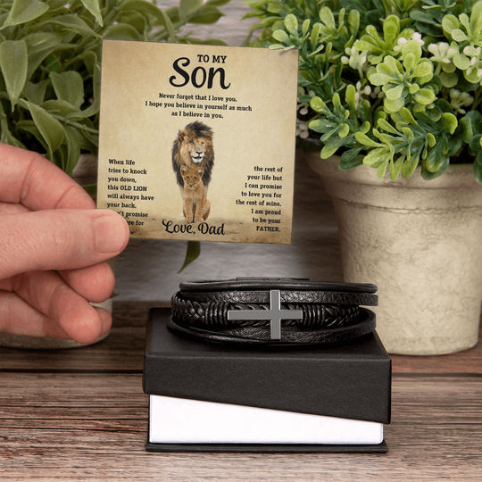 To My Son - Cross Bracelet - Old Lion - SSTS10