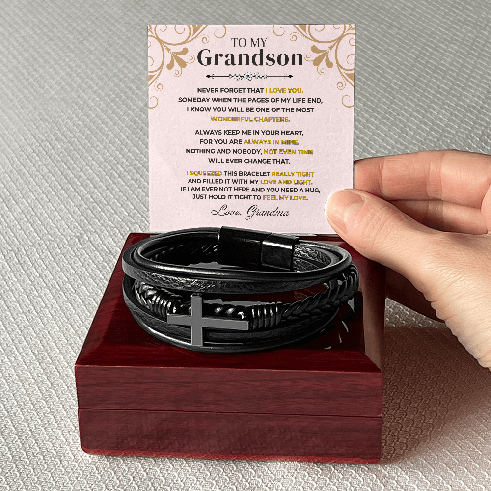 To My Grandson | Cross Braided Bracelet Gift Set - SS514B Jewelry ShineOn Fulfillment