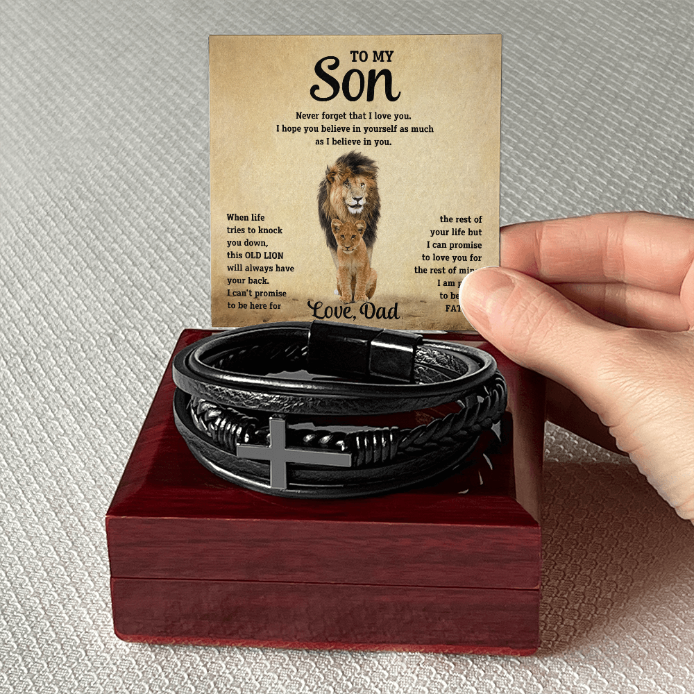 To My Son - Cross Bracelet - Old Lion - SSTS10