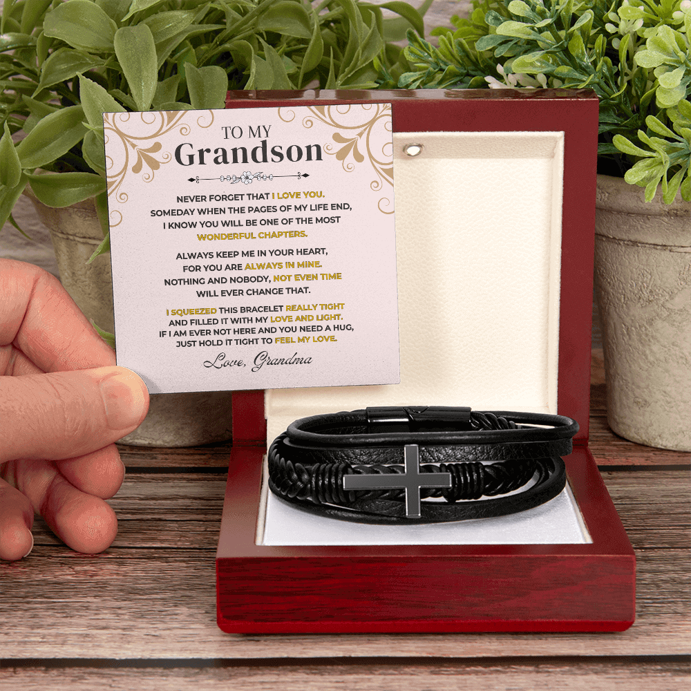 Sentimental grandmother to grandson appreciation keepsake jewelry in luxury LED box with heartfelt message.