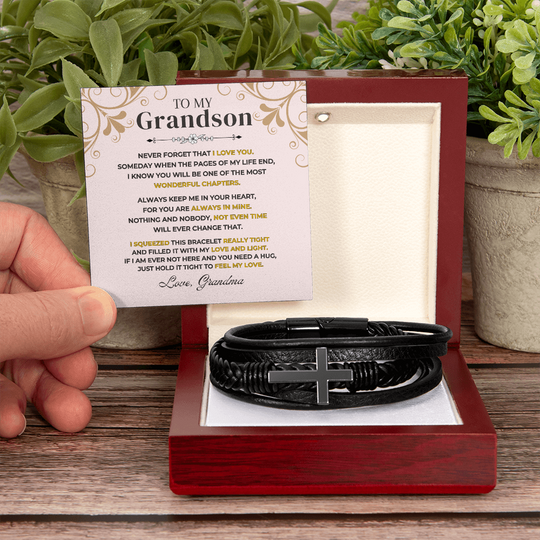 To My Grandson | Cross Braided Bracelet Gift Set - SS514B Jewelry ShineOn Fulfillment