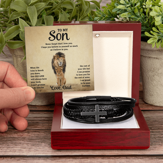 To My Son - Cross Bracelet - Old Lion - SSTS10