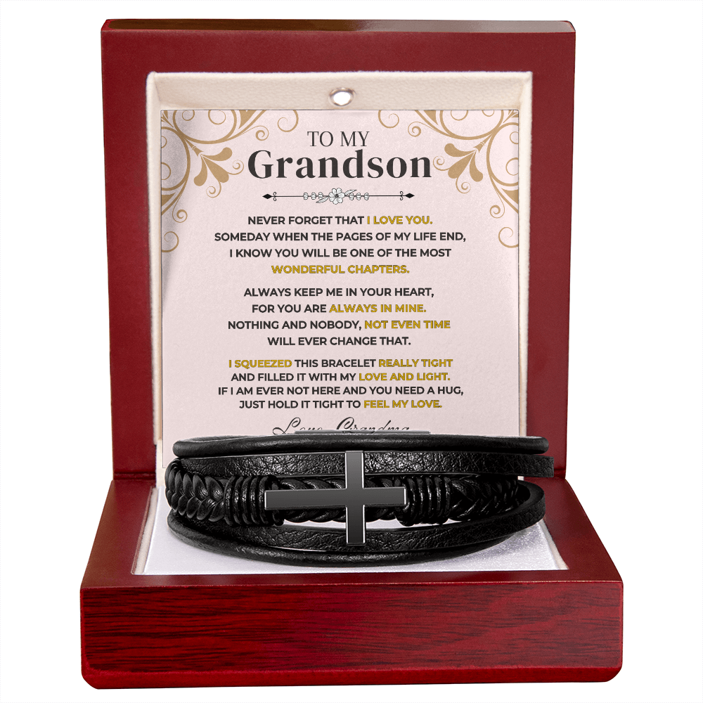 To My Grandson | Cross Braided Bracelet Gift Set - SS514B Jewelry ShineOn Fulfillment Luxury Box with LED