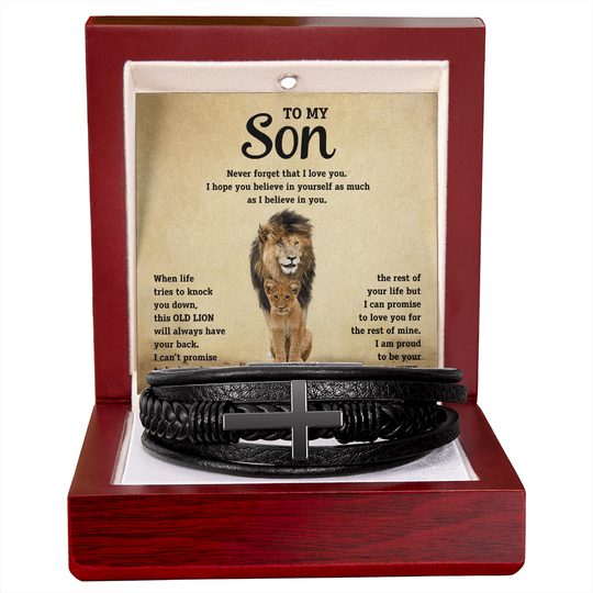 To My Son - Cross Bracelet - Old Lion - SSTS10