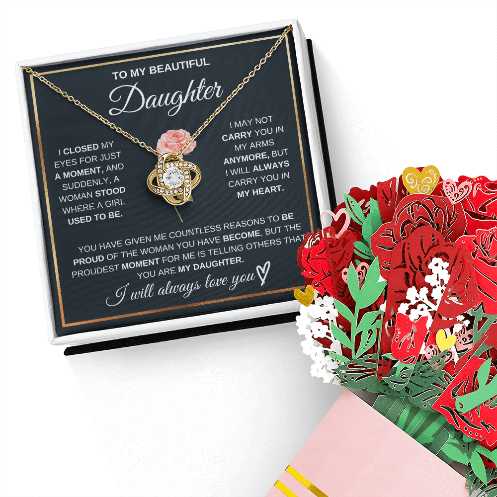 To My Beautiful Daughter - Pround Of You - Beautiful Gift Set With Sweetest Devotion Flower Bouquet - SSD51 Jewelry ShineOn Fulfillment 18K Yellow Gold Finish Standard Box