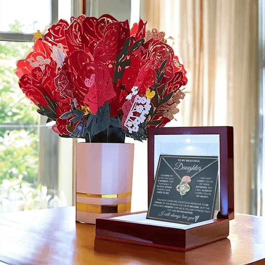 To My Beautiful Daughter - Pround Of You - Beautiful Gift Set With Sweetest Devotion Flower Bouquet - SSD51 Jewelry ShineOn Fulfillment White Gold Finish Luxury Box