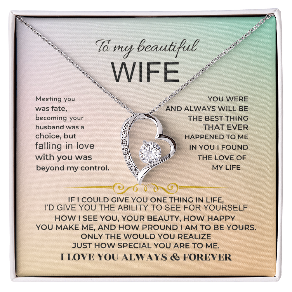 To My Beautiful Wife - Forever Love Necklace Gift Set - SS32 Jewelry ShineOn Fulfillment 14k White Gold Finish Standard Box