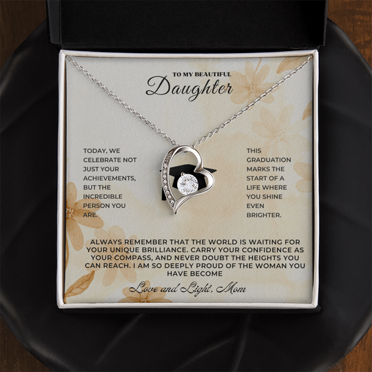 Graduation Gift for Daughter – Graduation Necklace displayed in a gift box with a heartfelt message.