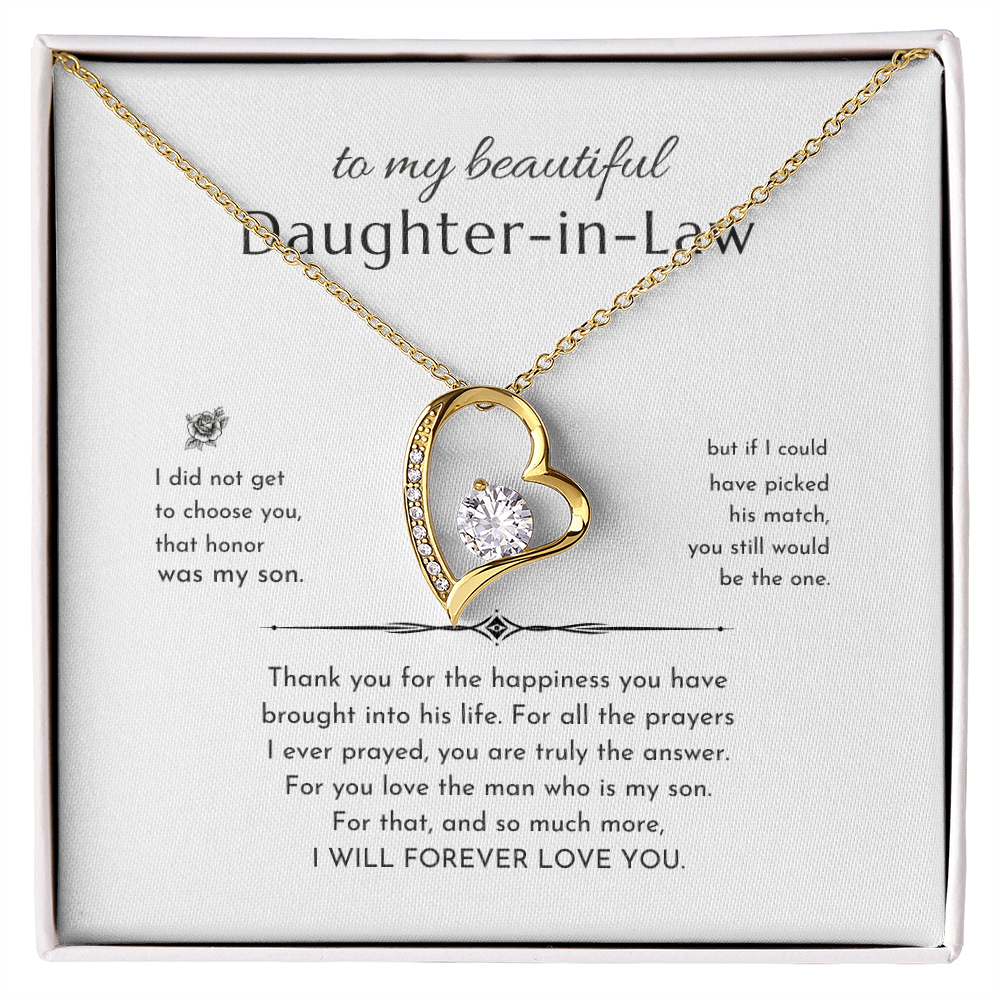 To My Beautiful Daughter-in-Law Knot Necklace, a meaningful birthday gift for daughter-in-law keepsake in a gift box.