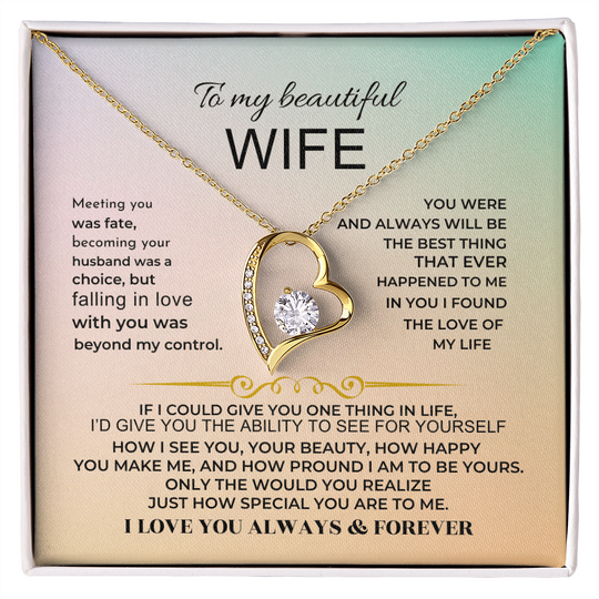 To My Beautiful Wife - Forever Love Necklace Gift Set - SS32 Jewelry ShineOn Fulfillment 18k Yellow Gold Finish Standard Box