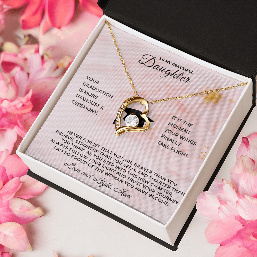 Sentimental Keepsake Jewelry for Daughter with heart necklace in gift box and inspirational message.