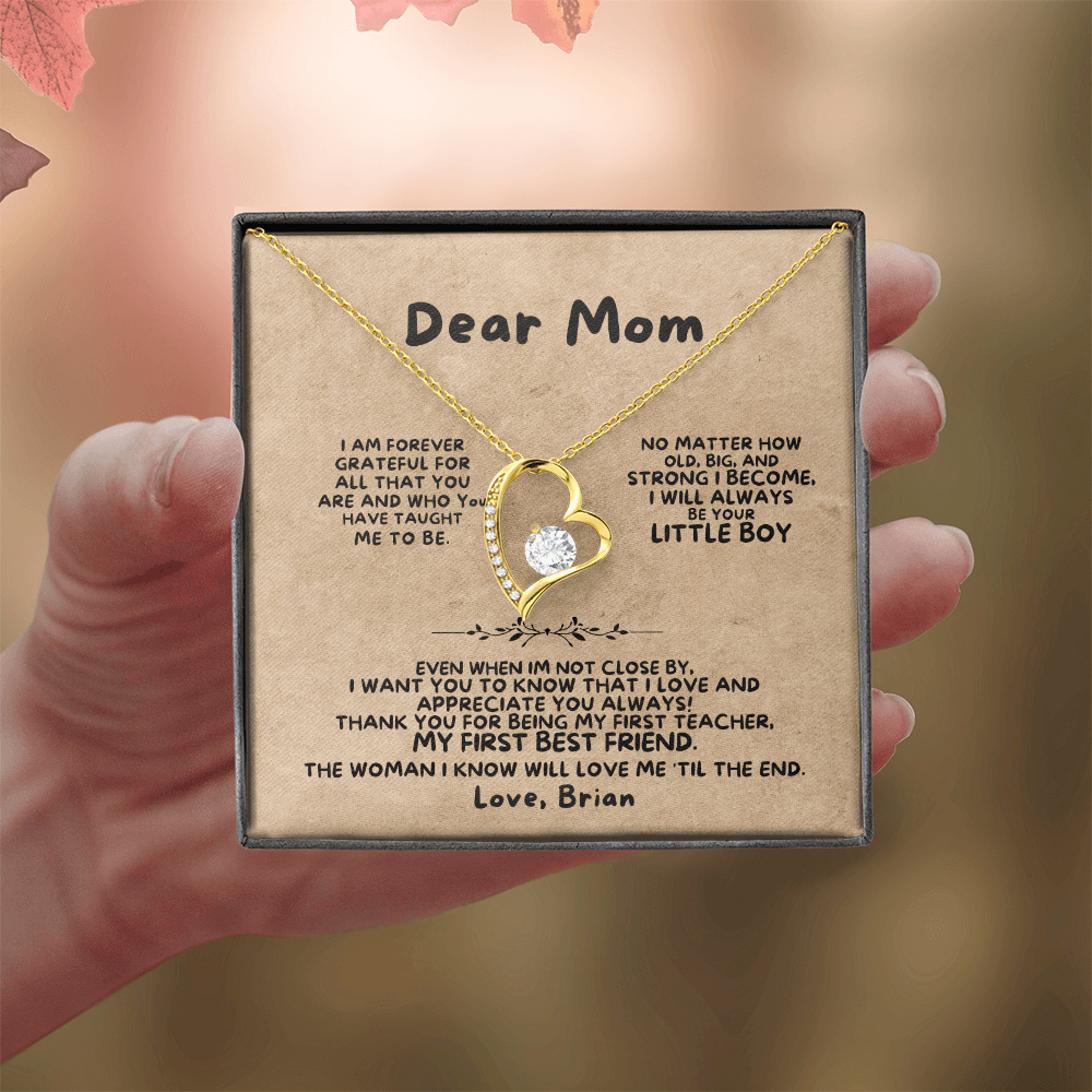 To My Mom "Always Your Little Boy" Forever Love Pendant Necklace - meaningful milestone birthday or mothers day gift for mom.