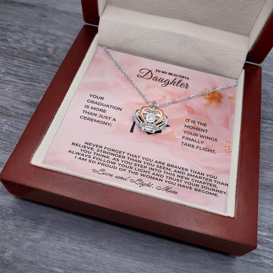 Sentimental keepsake jewelry for daughter in a gift box featuring a crown pendant necklace.