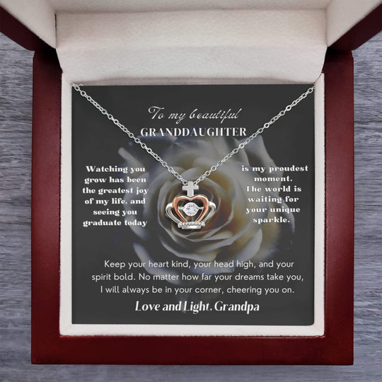 To My Beautiful Granddaughter luxury regal crown keepsake milestone gift for her on a display in a jewelry box.