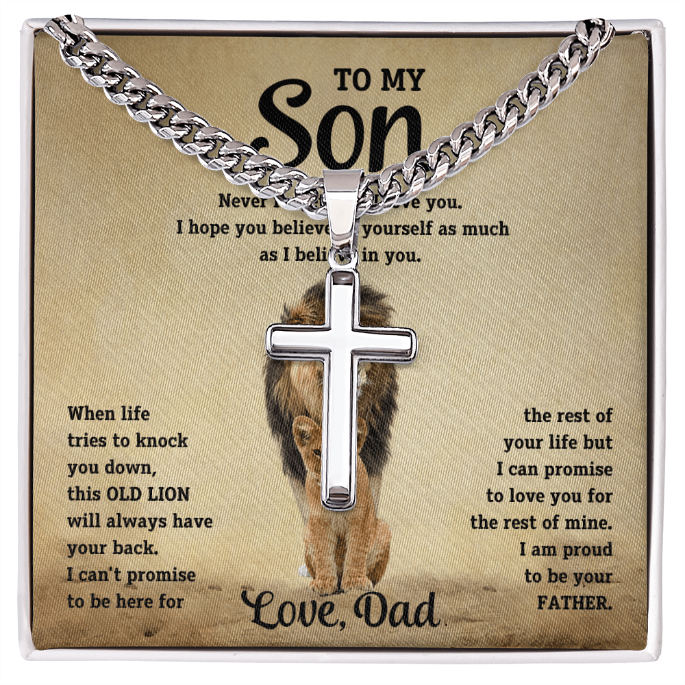 To My Son - Love Dad - Artisan Cross on Cuban Link Chain - Gift Set - STS10 Jewelry ShineOn Fulfillment