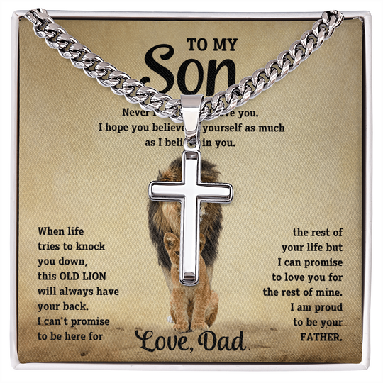 To My Son - Love Dad - Artisan Cross on Cuban Link Chain - Gift Set - STS10 Jewelry ShineOn Fulfillment