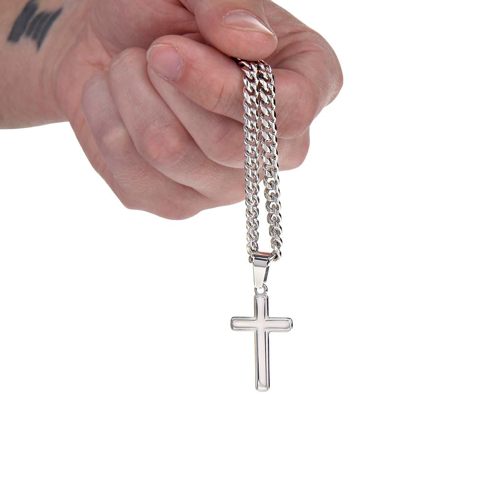 To My Son - Love Mom - Artisan Cross on Cuban Link Chain - Gift Set - STS11