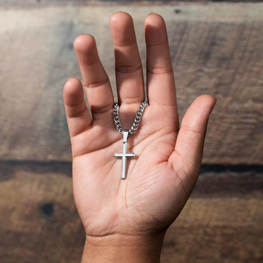 To My Son - Love Dad - Artisan Cross on Cuban Link Chain - Gift Set - STS10 Jewelry ShineOn Fulfillment Standard Box Polished Stainless Steel