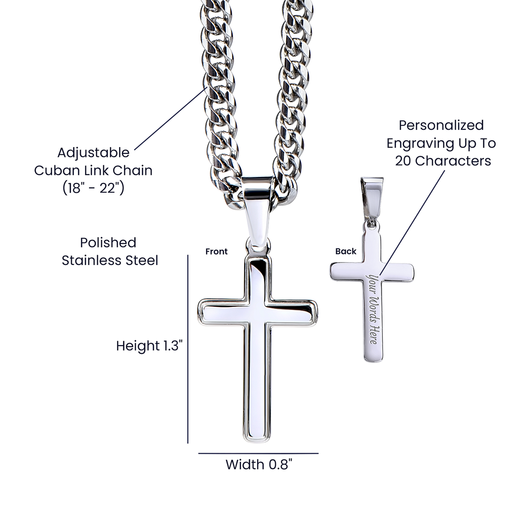 To My Son - Love Dad - Artisan Cross on Cuban Link Chain - Gift Set - STS10 Jewelry ShineOn Fulfillment Standard Box Polished Stainless Steel