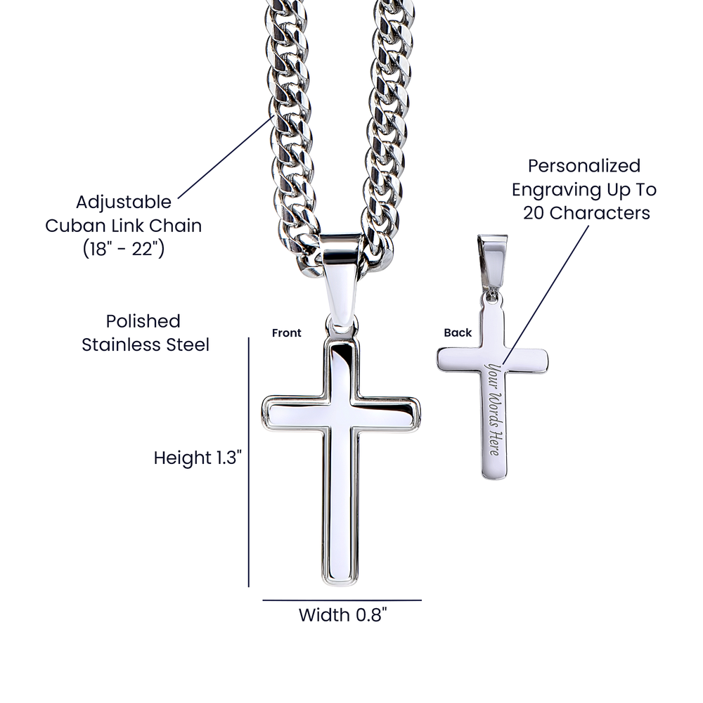 To My Son - Love Mom - Artisan Cross on Cuban Link Chain - Gift Set - STS11