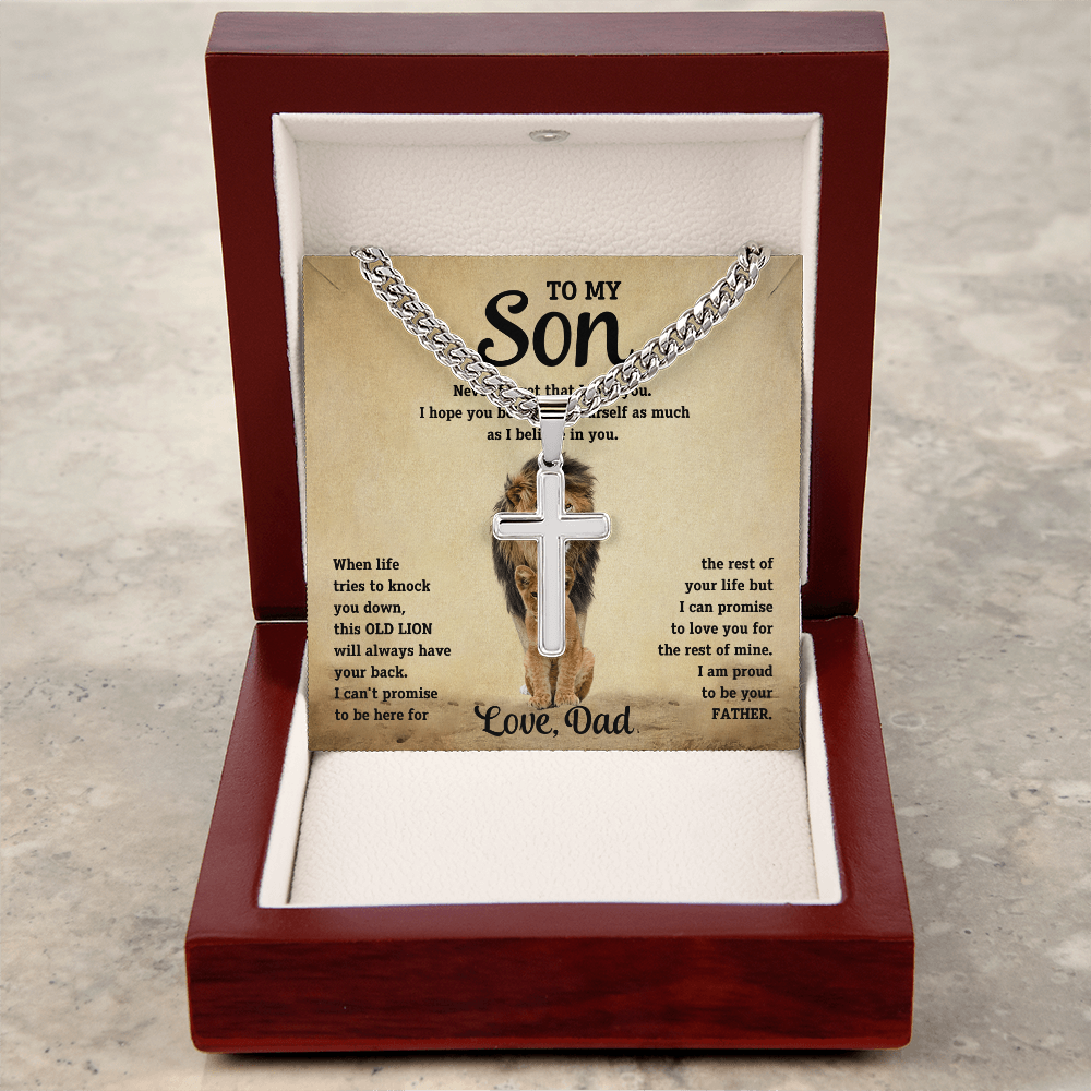 To My Son - Love Dad - Artisan Cross on Cuban Link Chain - Gift Set - STS10 Jewelry ShineOn Fulfillment