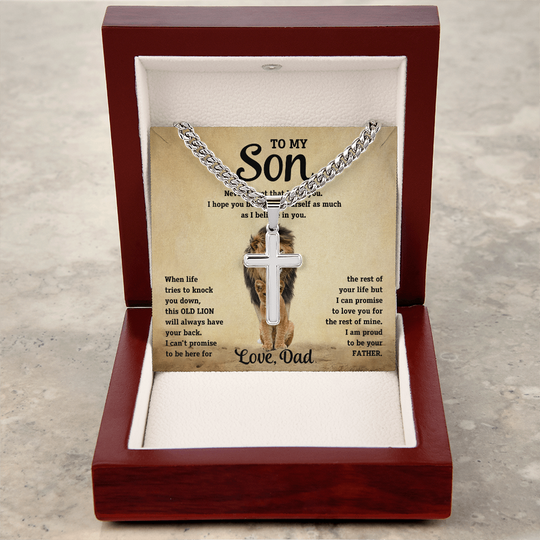 To My Son - Love Dad - Artisan Cross on Cuban Link Chain - Gift Set - STS10 Jewelry ShineOn Fulfillment