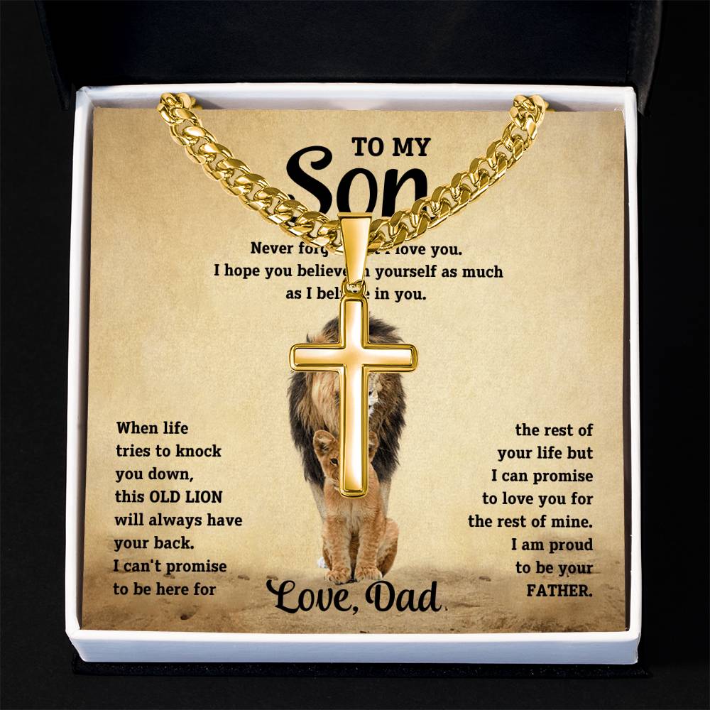 To My Son - Love Dad - Artisan Cross on Cuban Link Chain - Gift Set - STS10 Jewelry ShineOn Fulfillment