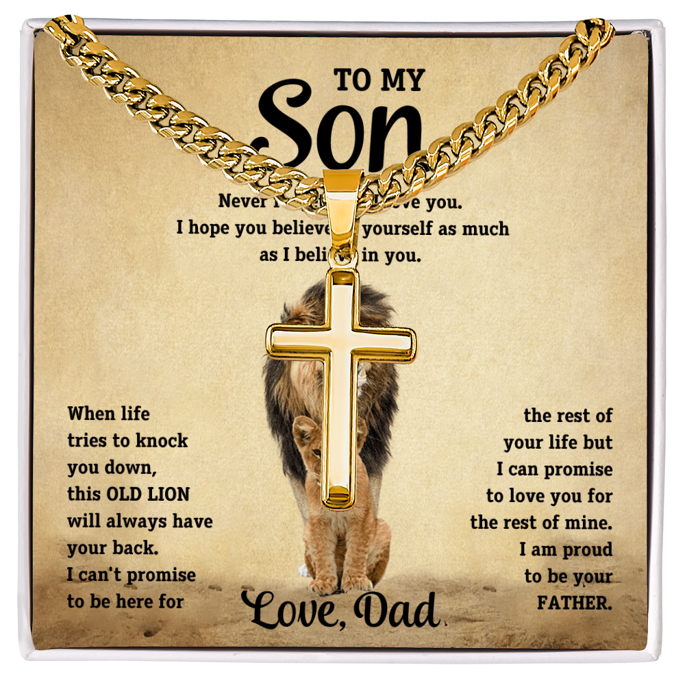 To My Son - Love Dad - Artisan Cross on Cuban Link Chain - Gift Set - STS10 Jewelry ShineOn Fulfillment