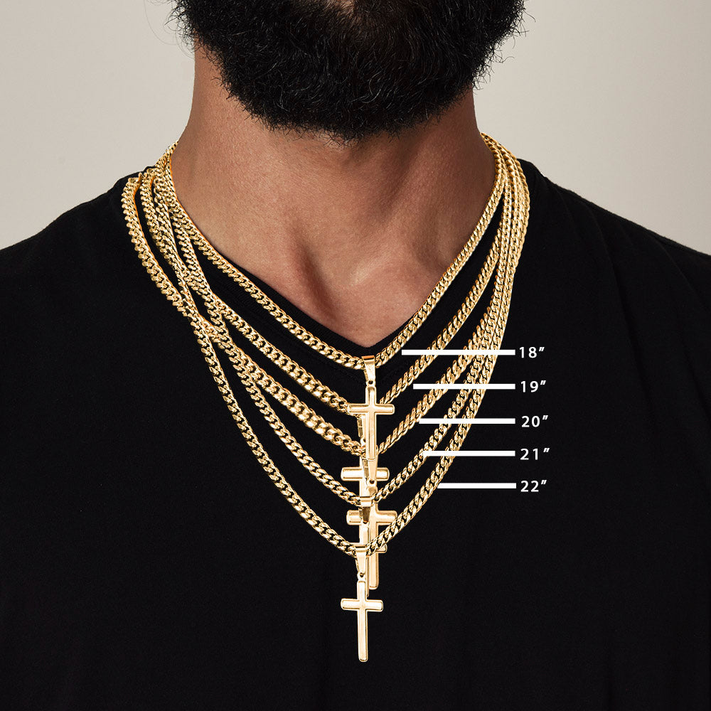 To My Son - Love Mom - Artisan Cross on Cuban Link Chain - Gift Set - STS11