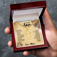 To My Son - Love Mom - Artisan Cross on Cuban Link Chain - Gift Set - STS11