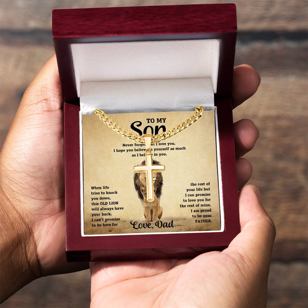 To My Son - Love Dad - Artisan Cross on Cuban Link Chain - Gift Set - STS10 Jewelry ShineOn Fulfillment