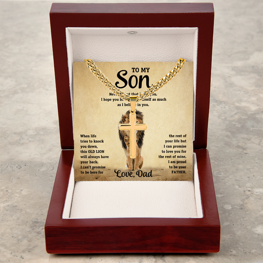 To My Son - Love Dad - Artisan Cross on Cuban Link Chain - Gift Set - STS10 Jewelry ShineOn Fulfillment