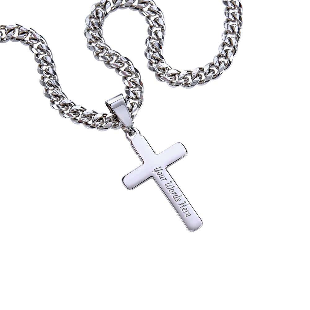 Personalized cross keepsake graduation necklace on silver chain for a meaningful milestone gift.