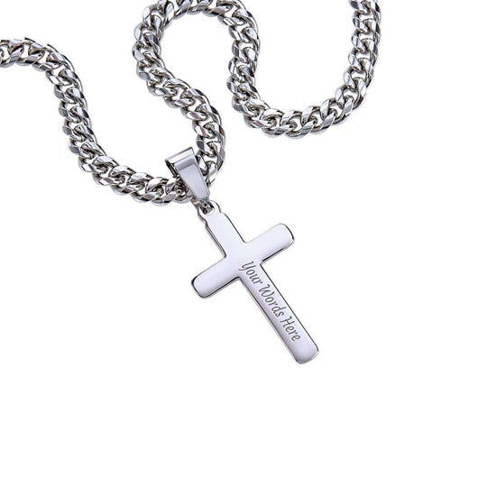 Personalized cross keepsake graduation necklace on silver chain for a meaningful milestone gift.
