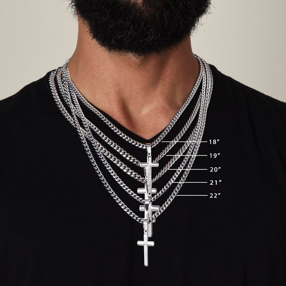 To My Grandson-In-Law Personalized Cross Necklace with Cuban Link Chain