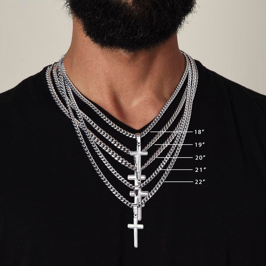 To My Grandson-In-Law Personalized Cross Necklace with Cuban Link Chain