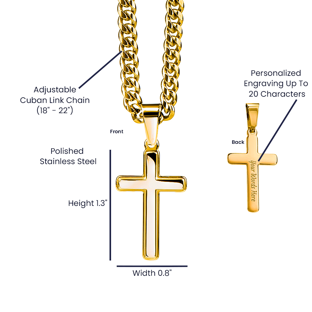 Meaningful milestone gift for loved ones, featuring a gold cross on an adjustable Cuban link chain.