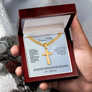 To My Grandson-In-Law Personalized Cross Necklace with Cuban Link Chain
