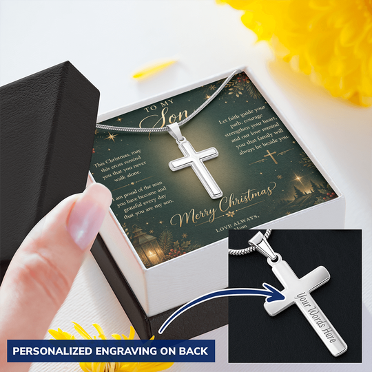 To My Son – Personalized Christmas Cross Necklace