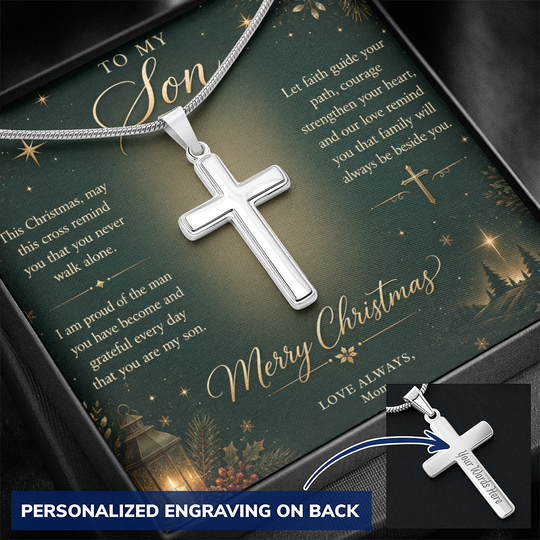 To My Son – Personalized Christmas Cross Necklace