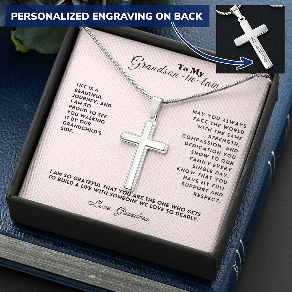 To My Grandson-In-Law Personalized Engraved Cross Necklace Gift Set