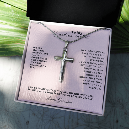 To My Grandson-In-Law Personalized Engraved Cross Necklace Gift Set