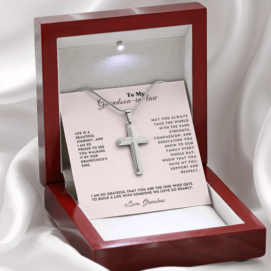 To My Grandson-In-Law Personalized Engraved Cross Necklace Gift Set