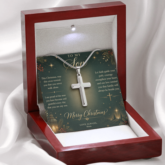 To My Son – Personalized Christmas Cross Necklace