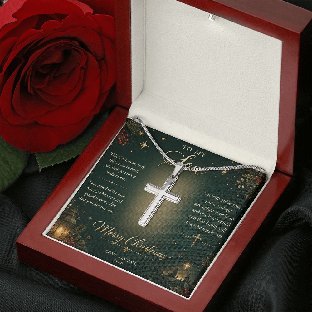 To My Son – Personalized Christmas Cross Necklace